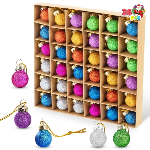 Joyfy 36 Pcs 1 Inch Christmas Mini Glitter Glass Balls Ornaments, Colorful Xmas Hanging Ball for Christmas Tree Decoration and Holiday Ornaments, 8 Colors