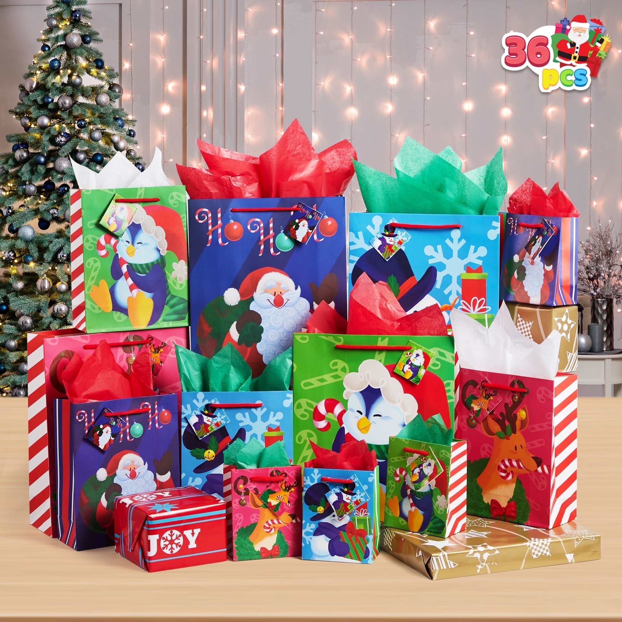 Joyfy 36 Pcs Christmas Gift Bag with Tissue Papers and Tag