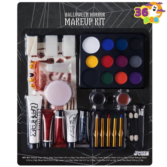 Joyfy 36 Pcs Halloween Makeup Kit,Halloween Family Makeup Set Face Painting Kit with with Green Face Paint,Costume Paint and More for Character Cosplay
