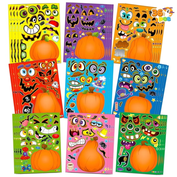 Joyfy 36 Pcs Halloween Stickers Make a Face Halloween Characters Stickers for Kids,Pumpkin Decorations Stickers Fall Stickers Party Favors for Kids,Halloween Craft
