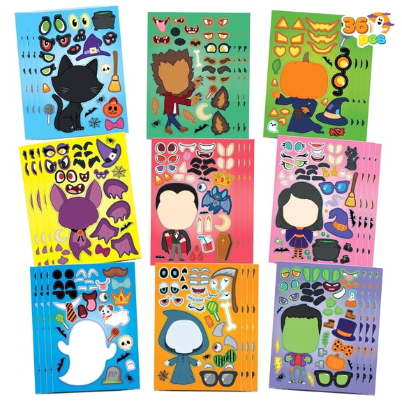Joyfy 36 Pcs Halloween Stickers Make a Face Halloween Characters Stickers for Kids,Witch Vampire Self Adhesive DIY Decorations Stickers Fall Stickers Party Favors for Kids,Halloween Craft