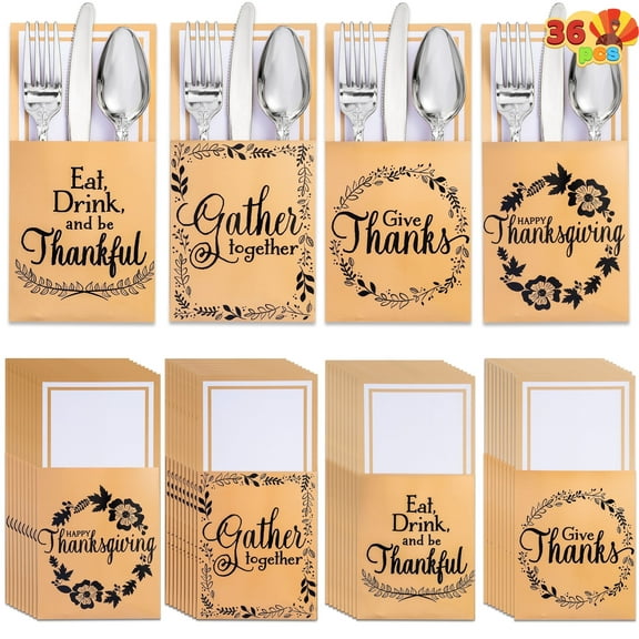 Joyfy 36 Pcs Thanksgiving Tableware Utensil Holder for Fall Party Table Decor Harvest Party Supply