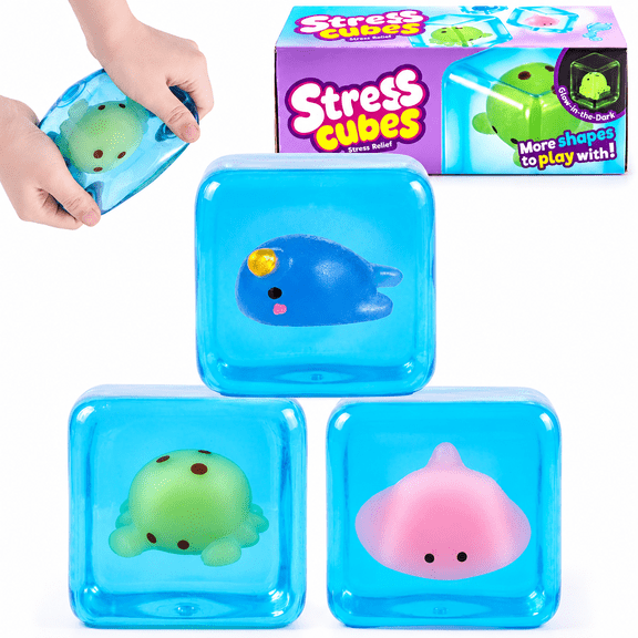 Joyfy 3PCS Glow-in-the-Dark Cube Squishy Toys, Slow Rising Squeeze Toys for Kids Adults, Stress Relief Fidget Toys for Halloween,Birthday Gifts, Party Favor
