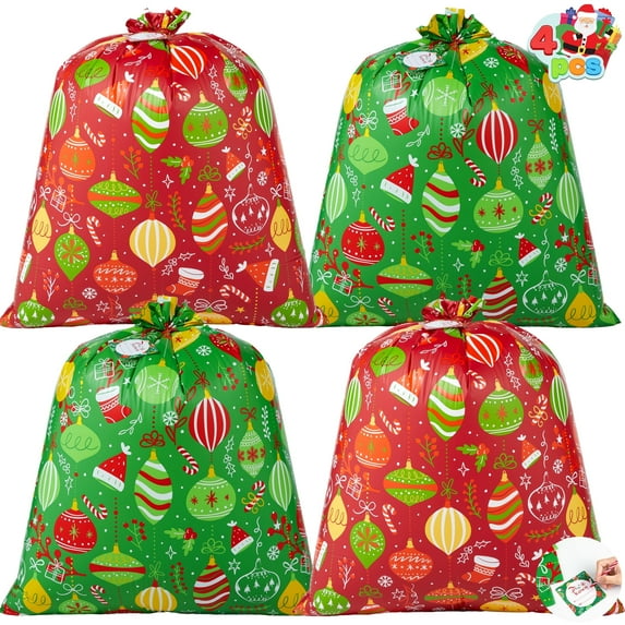 Joyfy 4 Pcs Large Christmas Gift Bags Xmas Presents 44”x 36” Jumbo Christmas Gift Bags Wrapping Giant Gift Bags for Huge Gifts Big Gift Sack Set
