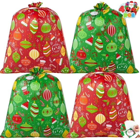 Joyfy 4 Pcs Large Christmas Gift Bags Xmas Presents 44”x 36” Jumbo Christmas Gift Bags Wrapping Giant Gift Bags for Huge Gifts Big Gift Sack Set