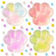 Joyfy 4 Pcs Taba Squishy Transparent Cat Paw Squeeze Fidget Toys for Adults Colorful Kawaii Fufu Squishies for Kids, Soft Stress Relief Gifts for Birthday