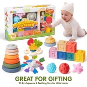Joyfy Montessori Baby Toys for 6-18 Months Pull String Teether Stacking Blocks Sensory Shapes Colorful Storage Bin 4 in 1 Toddlers Toy
