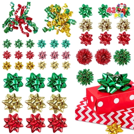 Joyfy 42 Pcs Christmas Pull Bows with Ribbon Assorted Size Self Adhesive Gift Wrapping Accessory for Presents, Bows, Baskets, Wine Bottles Decoration, Gift Wrapping and Decoration Present price history and forecast - Joyfy