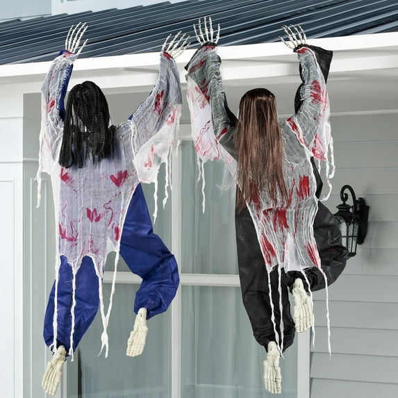 Joyfy 47'' Halloween Climbing Zombie Outdoor Wall Decor, 2 pcs Halloween Zombie Undead Wall Climber for Halloween Yard Patio Wall Decor Party Supplies