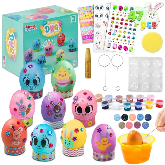 Joyfy 47pcs Easter Egg Dye Decoration Kit for Kids, Easter Crafts for Kids, DIY Easter Eggs Coloring Kit, Boys Girls Easter Creativity Activity