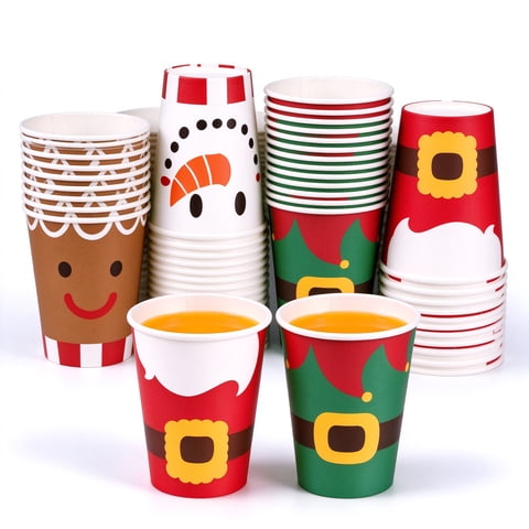 Joyfy 48 Pcs Christmas Paper Cup with Holiday Design, 9 oz Xmas Disposable Dinnerware Cups Party Supplies for Hot and Cold Beverages, Coffee Cups