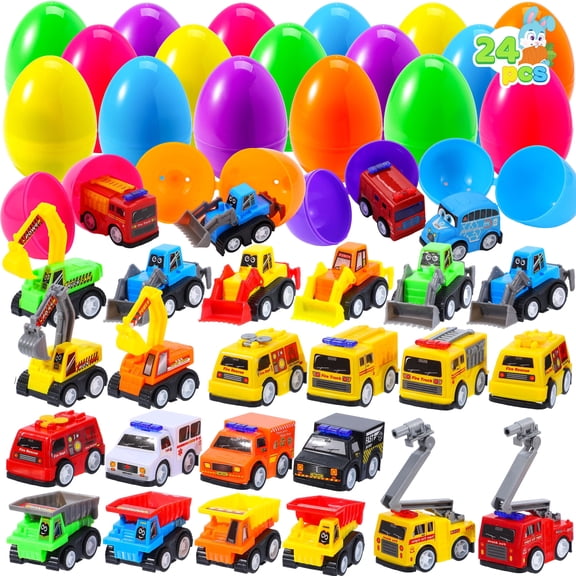 Joyfy 24 Packs Easter Eggs Filled with Cars,Easter Egg Fillers Pull Back Construction Toys for Toddlers Kids Boys,Easter Eggs with Toys Inside,Birthday Party Favors for Boys and Girls Over 3