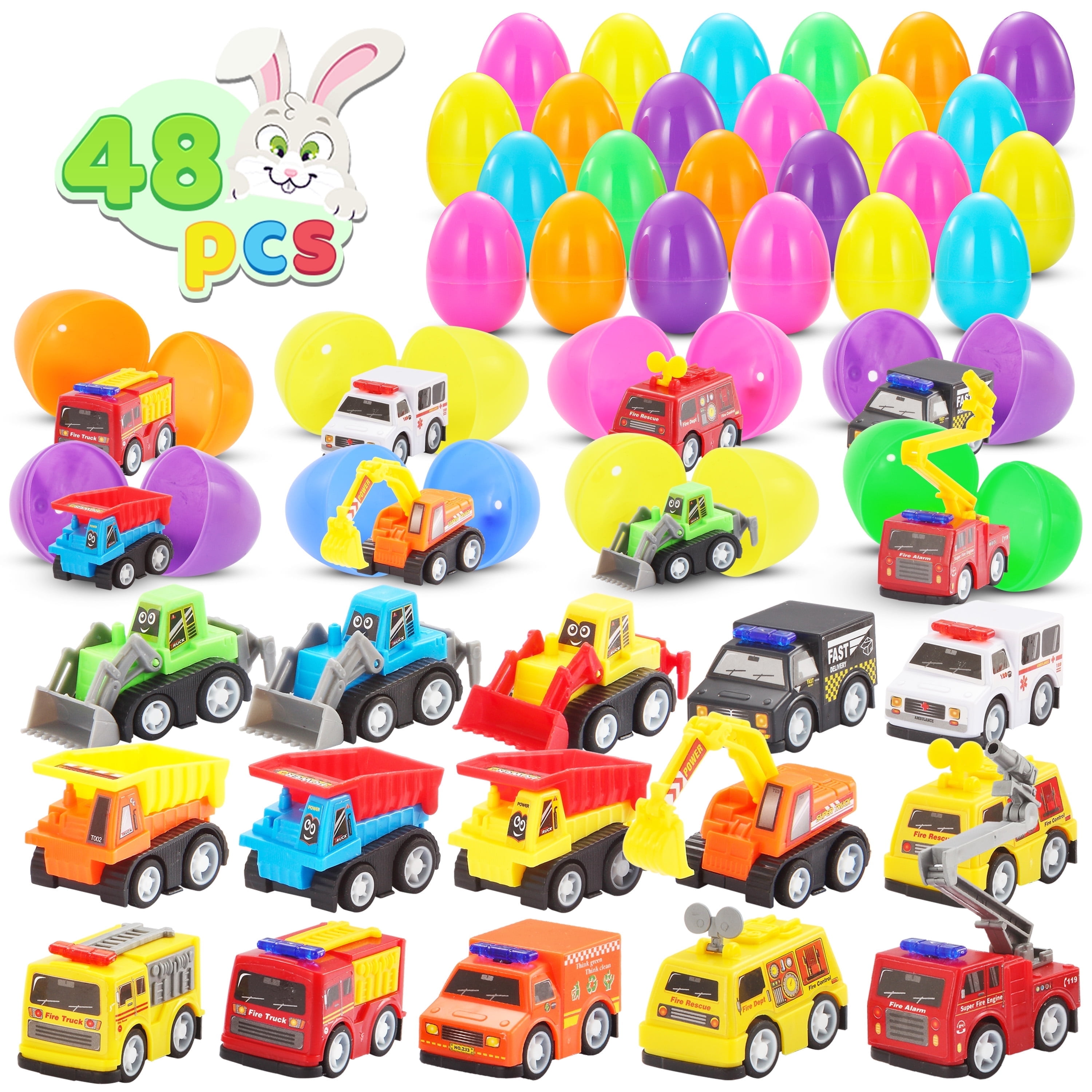 Joyfy 48 Pcs Prefilled Easter Eggs Set (24 Cars and 24 Eggs),Easter Eggs with Toys Inside,Birthday Party Favors for Boys and Girls Over 3