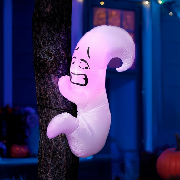 Joyfy 4ft Halloween Inflatable Ghost Hugging Tree Inflatable with Build-in LEDs,Outdoor Blow Up Inflatables Yard Decoration Decorations