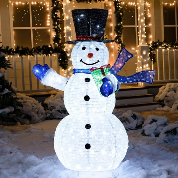 Joyfy 5 FT Snowman Yard Light Christmas Outdoor Decorations,150 LED Snowman Christmas Decorations,Christmas Yard Light with Stakes Holiday Decor