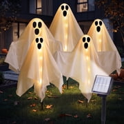 Joyfy Halloween Solar Powered Ghost Lights Outdoor Decorations, 5 Packs Yard Stake Pathway Lights, Spooky Decorations with 8 Flashing Light and IP65 waterproof 