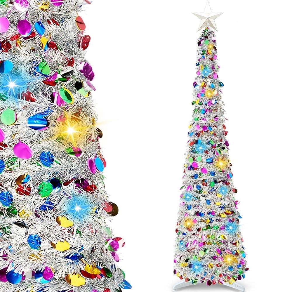 Joyfy 5ft Pop up Christmas Tree with Tree Toppers and lights,Color
