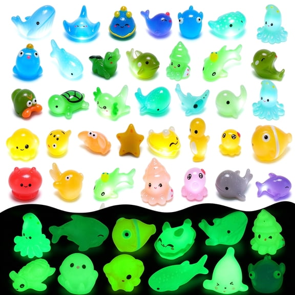 Joyfy 50 Pcs Glow in the Dark Mini Resin Figures Ocean Sea Animal Halloween Party Favors Toys, Tiny Resin Animals Figurines for DIY Miniature Decor, Cute Fish Tank Accessories