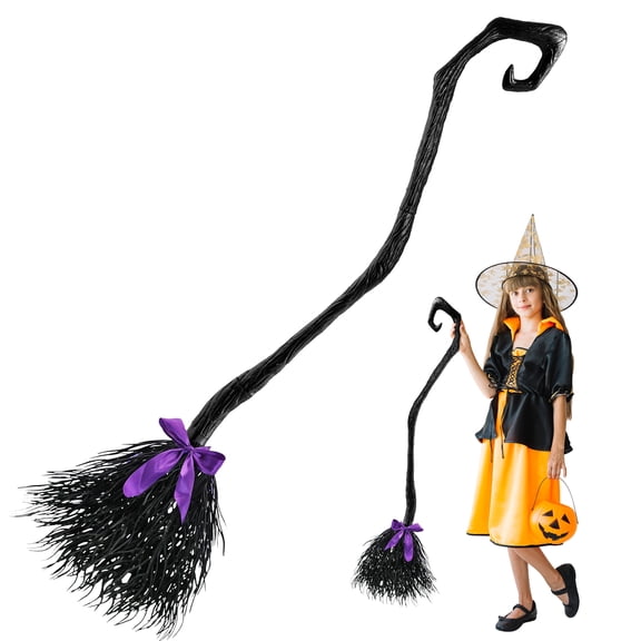 Joyfy 55'' Witch Broom with Ribbons, Halloween Witches Broomstick Costume Accessory,Halloween Cosplay Party Decorations