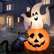 Joyfy 5ft Halloween Inflatable Ghost with Pumpkin and Cat,Lighted Halloween Blow Up Yard Decorations with Built-in LED Lights,Outdoor Indoor Yard Lawn Garden Pa