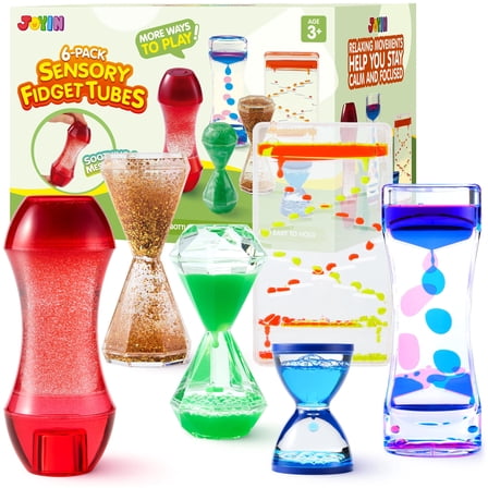 Joyfy 6-Pack Sensory Tubes Fidget Toys for Kids with Autism, Calming Water Sensory Bottles, Silent Fidget for Classroom, Stress Relief Gift for Toddler Birthday Christmas