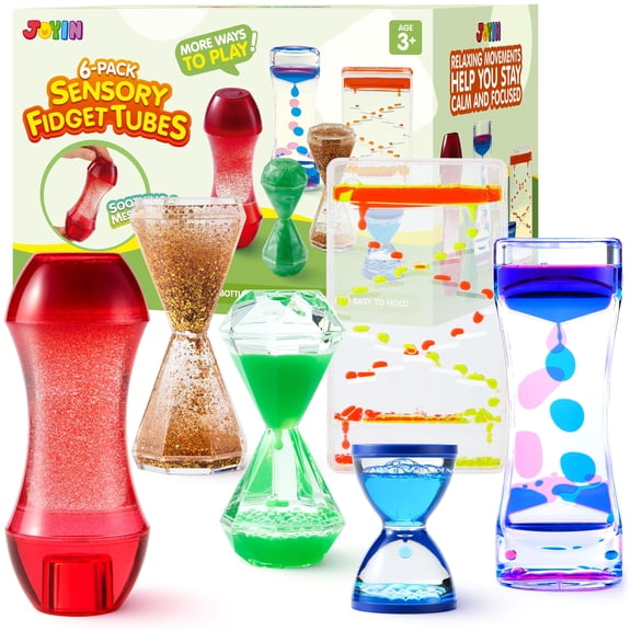 Joyfy 6-Pack Sensory Tubes Fidget Toys for Kids with Autism, Calming Water Sensory Bottles, Silent Fidget for Classroom, Stress Relief Gift for Toddler Birthday Christmas