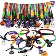 Joyfy 60 Pcs Halloween Zipper Bracelets Toys,Halloween Zipper Wristbands Toys Bulk for Party Favors,Halloween Goody Bag Fillers,Halloween Stretchy Toys for Clas