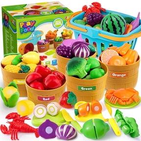 Joyfy 69 pcs Play Food Set for Kitchen, Color Sorting Toy Food , Pretend Play Fake Food Toy for Boys & Girls, Christmas Birthday Gift