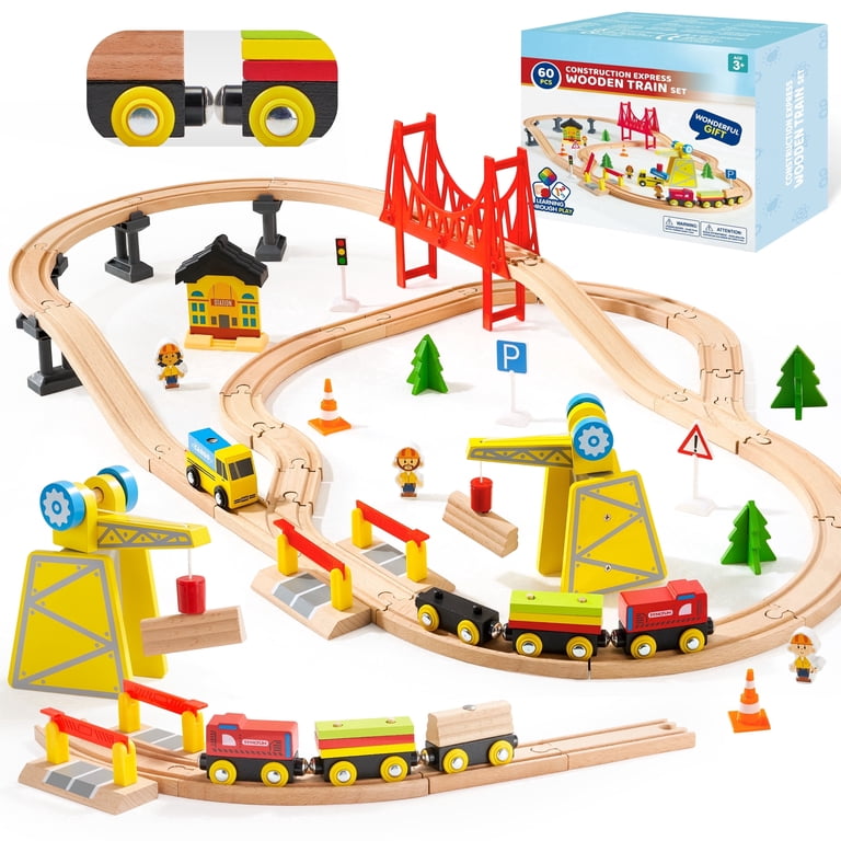 Joyfy, Kids Train Toys, 60 Pieces, Wooden Tracks and Magnetic