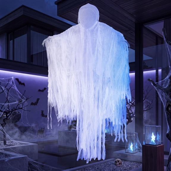 Joyfy 63” Halloween Hanging Ghost Decorations Outdoor, White Faceless Grim Reaper in White Horror Robe for Halloween Tree Yard Party Outside Hanging Decorations Party Supplies