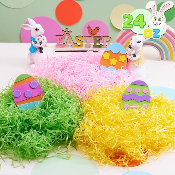Joyfy 680 g (24 oz.) Tricolor Easter Grass, Pastel Colors (Pink, Yellow and Green) Shred Paper for Easter Basket Stuffers/Fillers, Party Decor, Easter Eggs Hunt