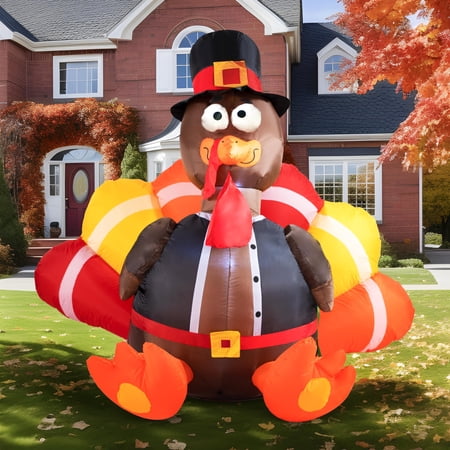 Joyfy 6FT Thanksgiving Inflatable Turkey with Pilgrim Hat and LED , Perfect for Thanksgiving Yard Inflatable Decorations