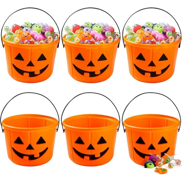 Joyfy 6PCS Halloween Trick or Treat Pumpkin Bucket, Jack O Lantern Candy Basket and Buckets, Orange Halloween Pails with Handle for Kids Halloween Party Favor Supplies