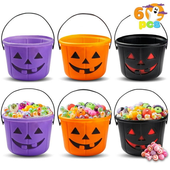 Joyfy 6PCS Halloween Trick or Treat Pumpkin Bucket, Jack O Lantern Candy Basket and Buckets, Orange Halloween Pails with Handle for Kids Halloween Party Favor Supplies