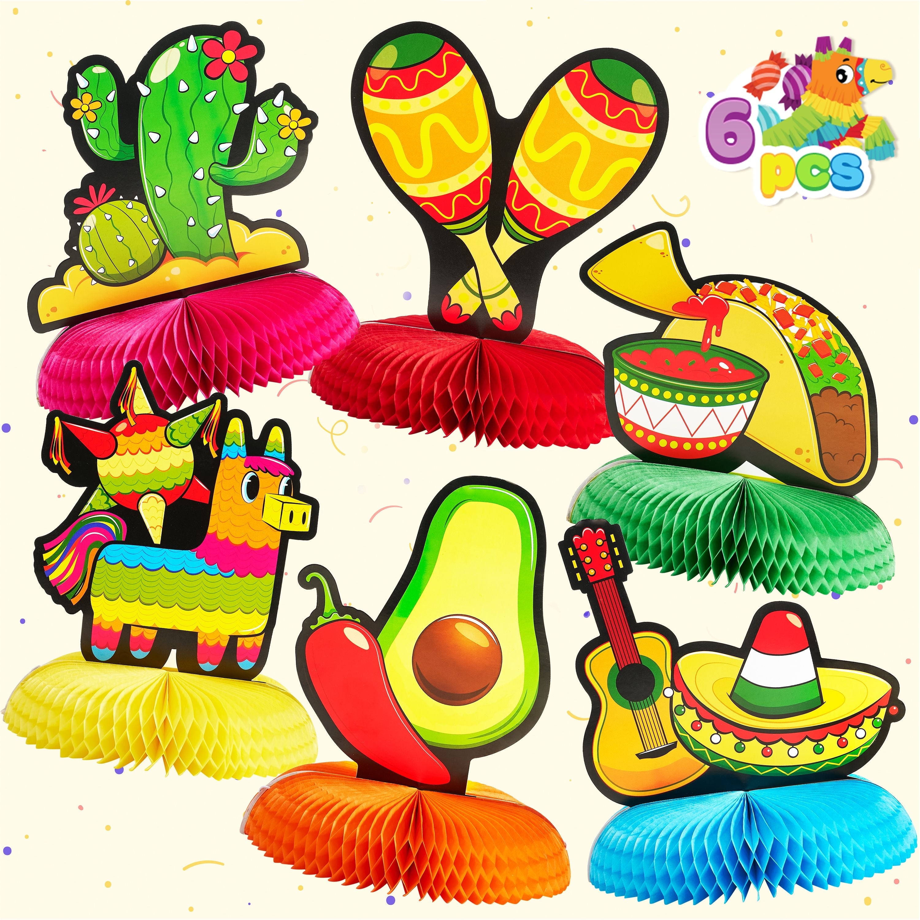 Joyfy 6Pcs Fiesta Party Decorations,Mexican Themed Honeycomb Centerpiece for Cinco De Mayo,Taco Parties,Birthdays & Day of the Dead Celebrations