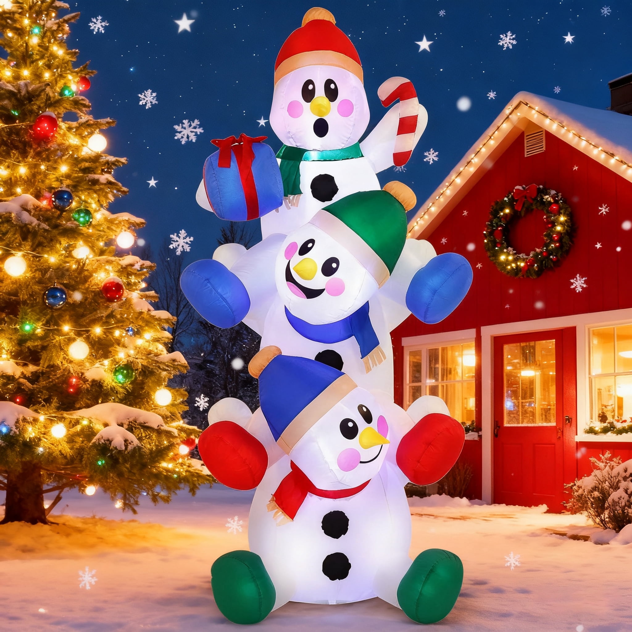Joyfy 6ft Christmas Inflatables Snowman Outdoor Decorations,Stacked Snowman Christmas Blow Ups with Built-in LEDs for Holiday Party Garden Yard Lawn Decor
