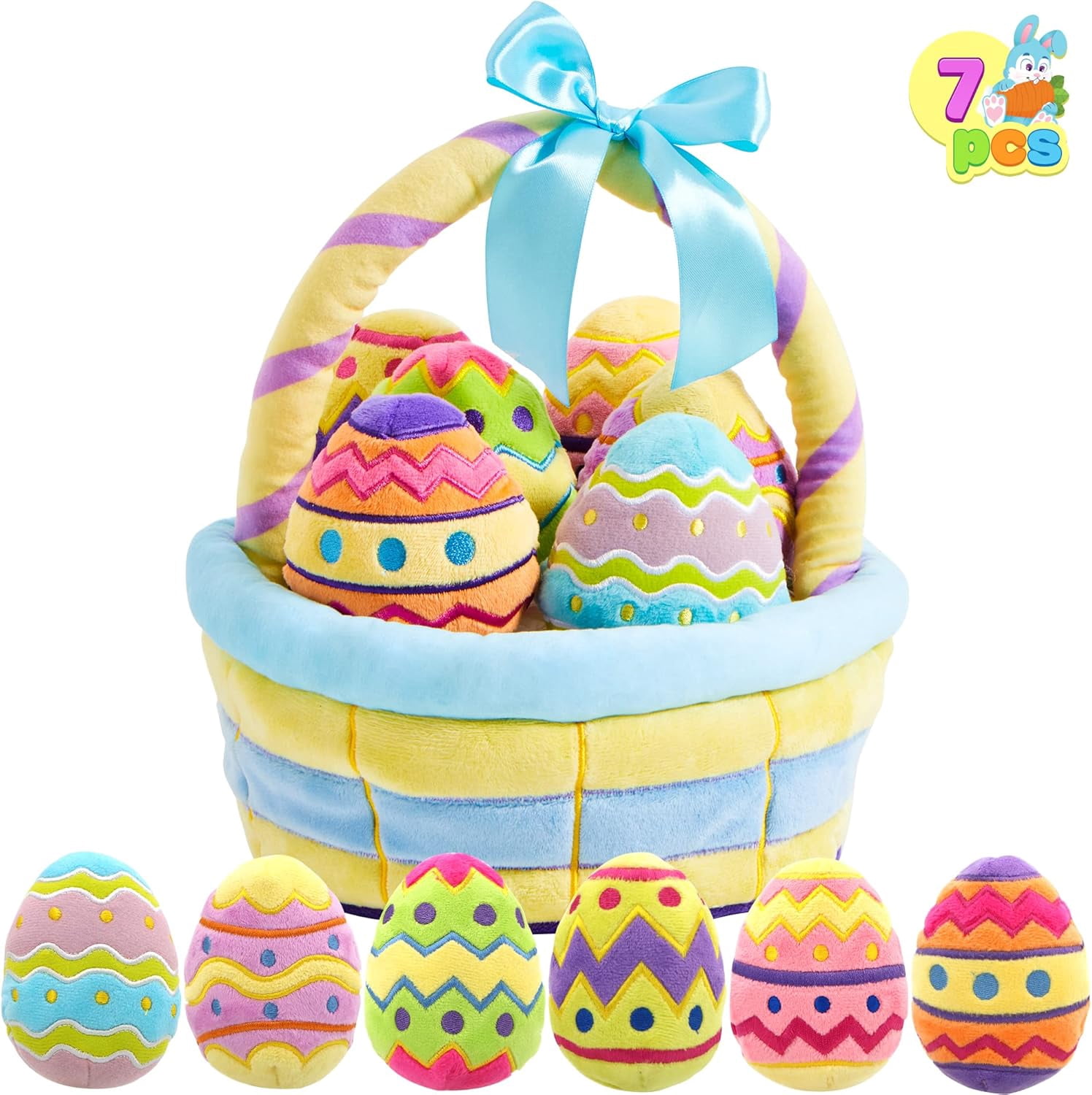 Joyfy 7 Pcs Easter Basket,Easter Basket Stuffers for Baby Toddlers Easter Egg Hunt,Easter Basket Fillers Soft Plush Toys for Kids Birthday Gifts