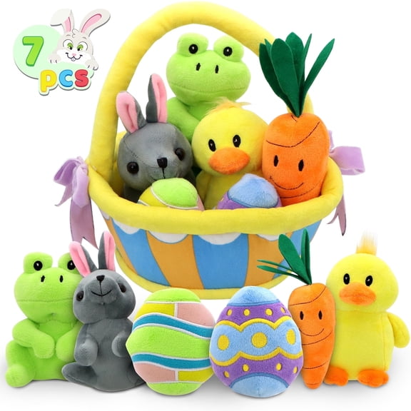 Joyfy 7 Pcs Easter Basket Plushes for Kids,Original Style Soft Plushies for Toddler & Kids of All Ages,Playset Stuffers,Easter Toys,Easter Party Favors,Easter Egg Hunt