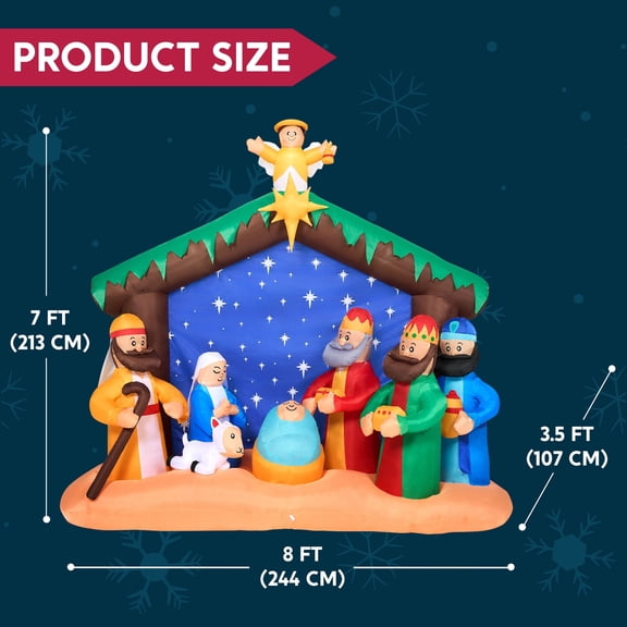 Joyfy 7 ft Christmas Inflatables Nativity Scene Outdoor Decorations,Manger Display Christmas Arched Stable Blow Ups Yard with Built-in LEDs for Holiday Party Garden Lawn Decor