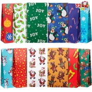 Joyfy 72 Pcs Christmas Holiday Gift Bags, 12 Assorted Christmas Designs Goodie Bags for Classrooms, Party Favors, Small Gift Bags, Kraft Bags and Christmas Craf