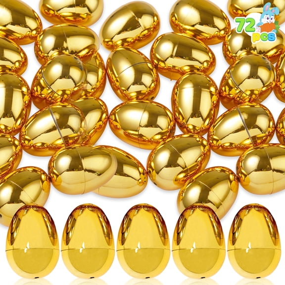 Joyfy 72 Pcs Gold Easter Eggs, 2.3" Metallic Plastic Empty Eggs Fillable for Easter Hunt Supplies, Basket Stuffers, Toys Filling Treats, Party Favor