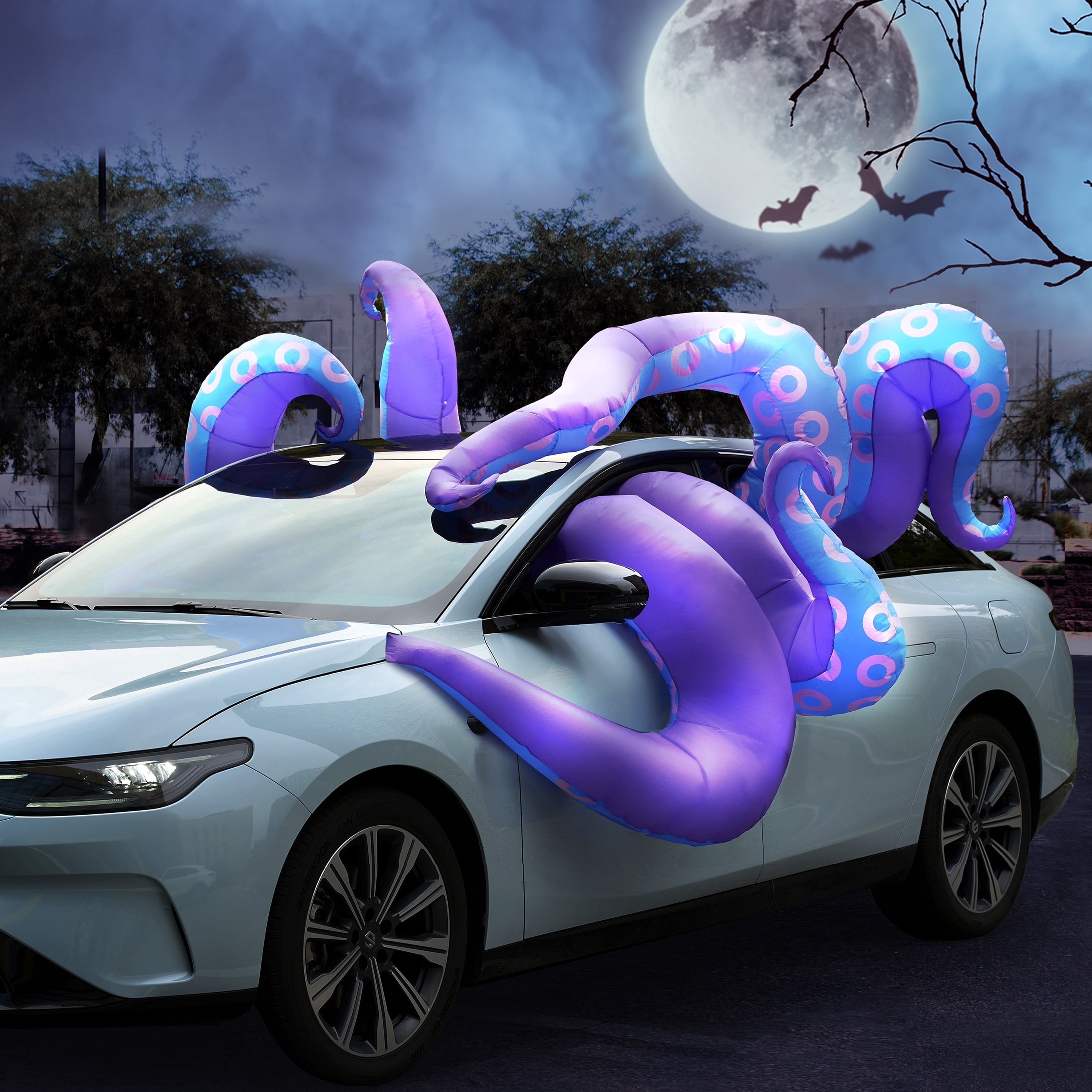 Joyfy 8 Halloween Inflatable Octopus Tentacles Decoration,Trunk or Treat Car Decorations Kit Octopus Tentacles with Built-in LED Light for Halloween Party Indoor,Outdoor,Yard,Garden Decor