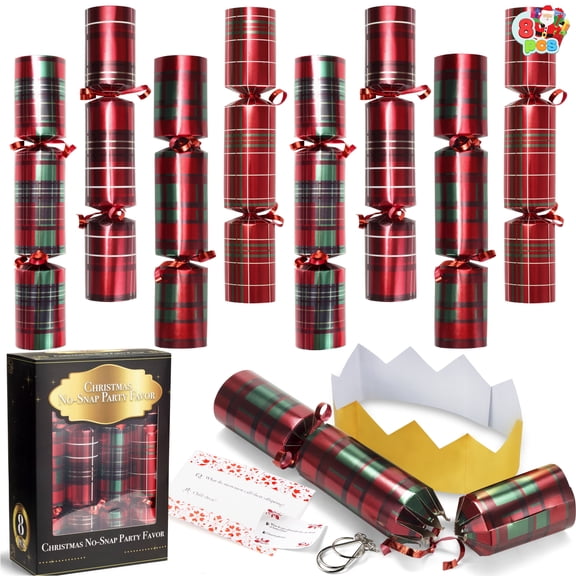 Joyfy 8 Pcs Christmas Crackers Party Favor Non-Snap Red Check Plaid Party Table Favors for Kids and Adults