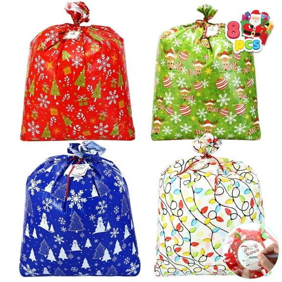 Joyfy 8 Pcs Large Christmas Gift Bags Xmas Presents 44”x 36” Jumbo Christmas Gift Bags Wrapping Giant Gift Bags for Huge Gifts Big Gift Sack Set
