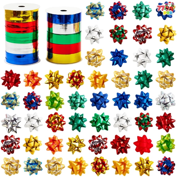 Joyfy 77 Pcs Christmas Gift Bows & Gift Ribbons, 75pcs 3 Inch Christmas ...