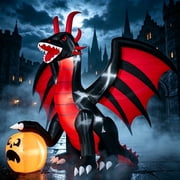 Joyfy 8 ft Halloween Inflatable Fire Dragon with Pumpkin,Animated Moving Mouth & Internal LED Lights,Blow Up Yard Decor Outdoor Lawn Garden Indoor Porch Patio S
