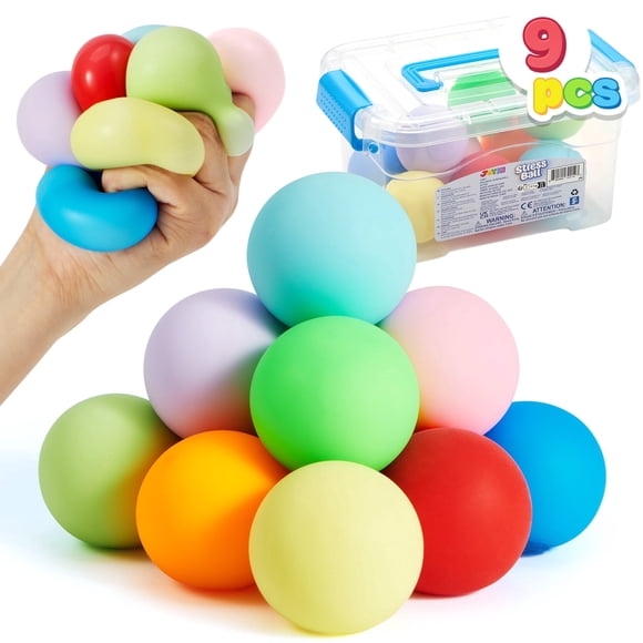 Joyfy 9 Pack Slow Rising Stress Balls Mini Sensory Fidget Toys for Adults & Kids, 1.57" Colorful Squeeze Balls for Stress Relief, Party Favors, Classroom Prizes & Office Relaxation