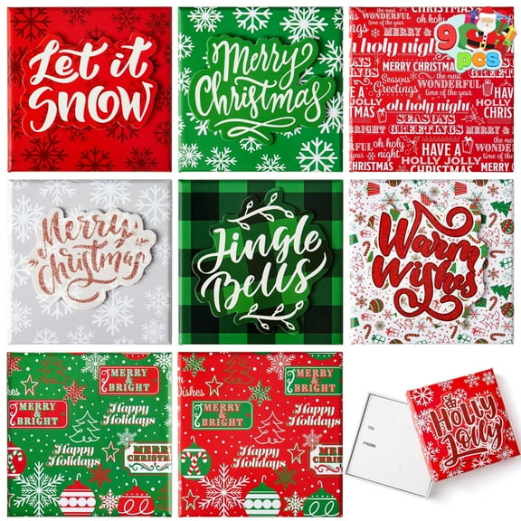 Joyfy 9 Pcs Gift Card Box Card Holder for Christmas , Square Gift Cards Holder for Holiday Birthday Presents, 4” x 4” x 0.8” Money Cash Holders for Xmas Party Favor Gifts Wrapping Boxes