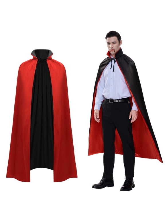 Adult Vampire Costume Reversible Cape Cloak with Tattoo Scar 140cm Halloween Vampire Cape for Transylvania Dracula Theme Party
