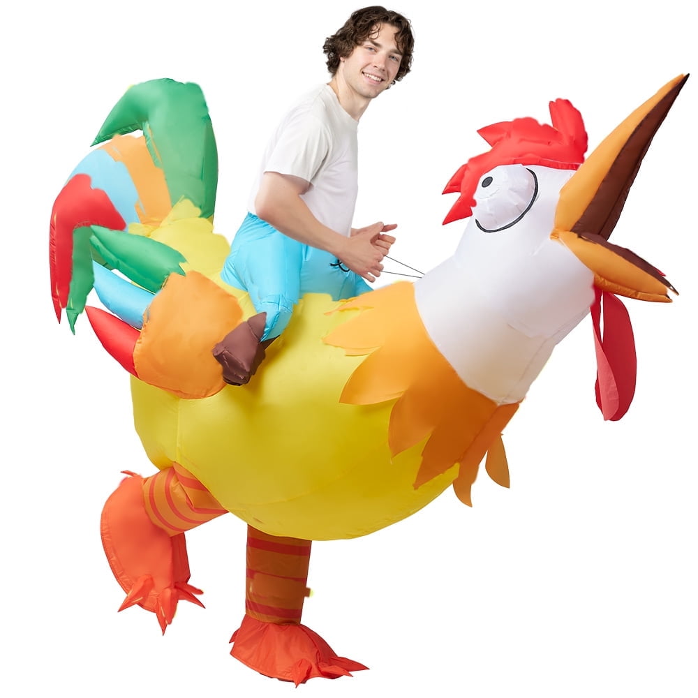 Person Riding A Roster Joyfy Adult Inflatable Costume Riding Rooster Air Blowing Deluxe Ride ...